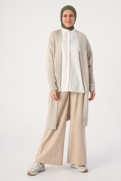 Allday BTW93093 Taş Kadın Altıgen Kol Detaylı Sünger Görünümlü Hırka