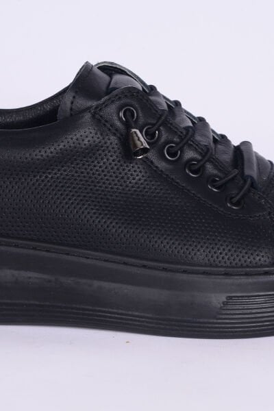 New Onix 035 Deri Ortopedik Taban Bağcıkları Lastikli Desenli Hafif Rahat Esnek Siyah Günlük Kadın Ayakkabı