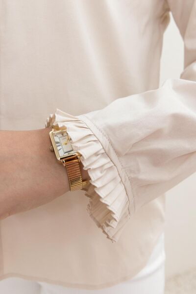 Allday X51341A0 Kadın Taş Düğmeli Yaka ve Kol Piliseli Gömlek