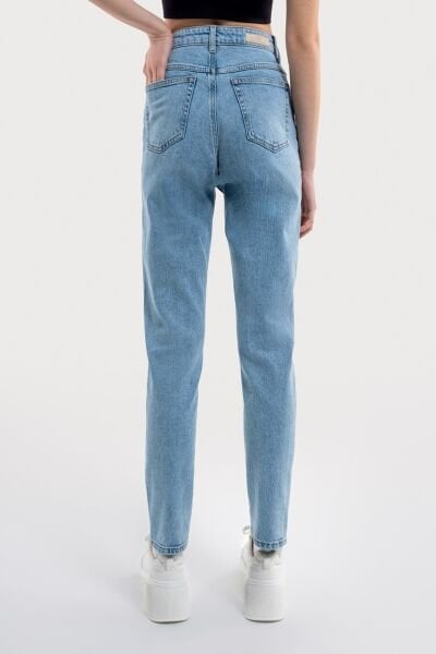 Loft 2036157 Mavi Kadın Mom Slim Fit Yüksek Bel Dar Paça Kot Pantolon