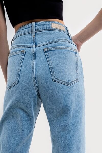 Loft 2036157 Mavi Kadın Mom Slim Fit Yüksek Bel Dar Paça Kot Pantolon