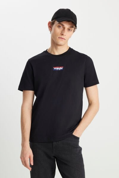 Wrangler W2510527001 Siyah Erkek Regular Fit Önden Baskılı Bisiklet Yaka T-shirt