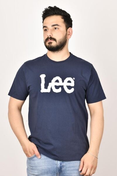 Lee L65QAIEE Erkek Lacivert Lee Baskılı Bisiklet YakaT-shirt