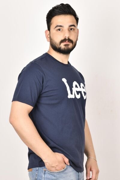 Lee L65QAIEE Erkek Lacivert Lee Baskılı Bisiklet YakaT-shirt