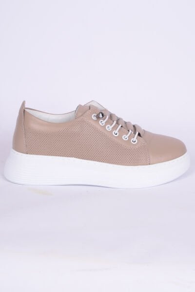 New Onix 035 Deri Ortopedik Taban Bağcıkları Lastikli Desenli Hafif Rahat Esnek Vizon Günlük Kadın Ayakkabı