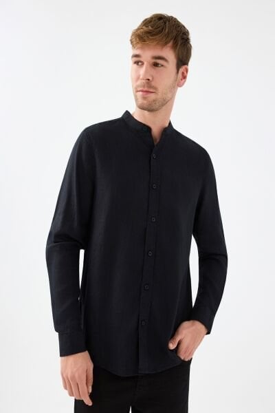 Loft 2038882 Siyah Erkek Hakim Yaka Regular Fit Uzun Kol Gömlek