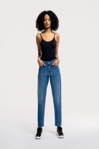 Loft 2036156 Mavi Kadın Mom Fit Yüksek Bel Dar Paça Kot Pantolon