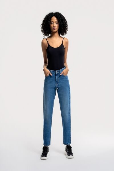 Loft 2036156 Mavi Kadın Mom Fit Yüksek Bel Dar Paça Kot Pantolon