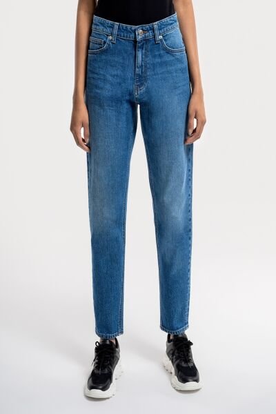 Loft 2036156 Mavi Kadın Mom Fit Yüksek Bel Dar Paça Kot Pantolon