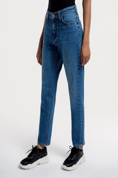 Loft 2036156 Mavi Kadın Mom Fit Yüksek Bel Dar Paça Kot Pantolon