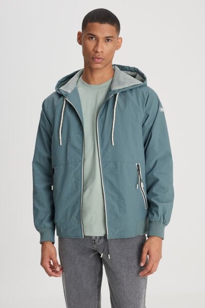 Lee L231225303 Mint Erkek Kapişonlu Fermuarlı Mevsimlik Mont