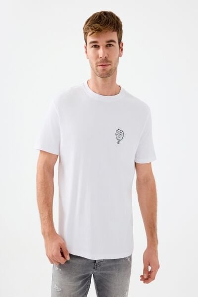 Loft 2038464 Beyaz Erkek Bisiklet Yaka Bakılı Regular Fit T-shirt