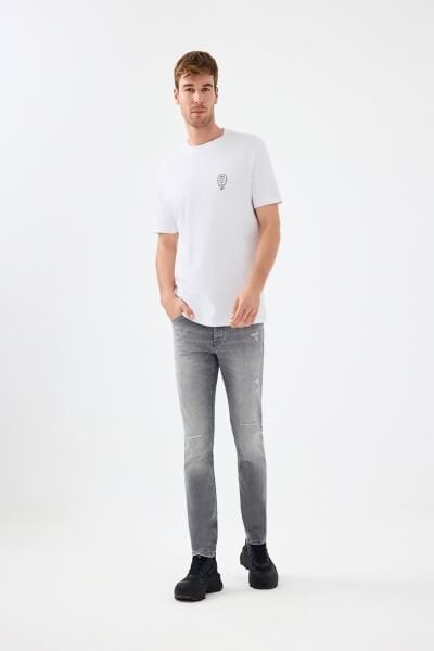 Loft 2038464 Beyaz Erkek Bisiklet Yaka Bakılı Regular Fit T-shirt