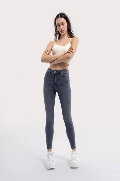 Loft 2034216 Gri Kadın Natalie Skinny Fit Yüksek Bel Dar Paça Kot Pantolon