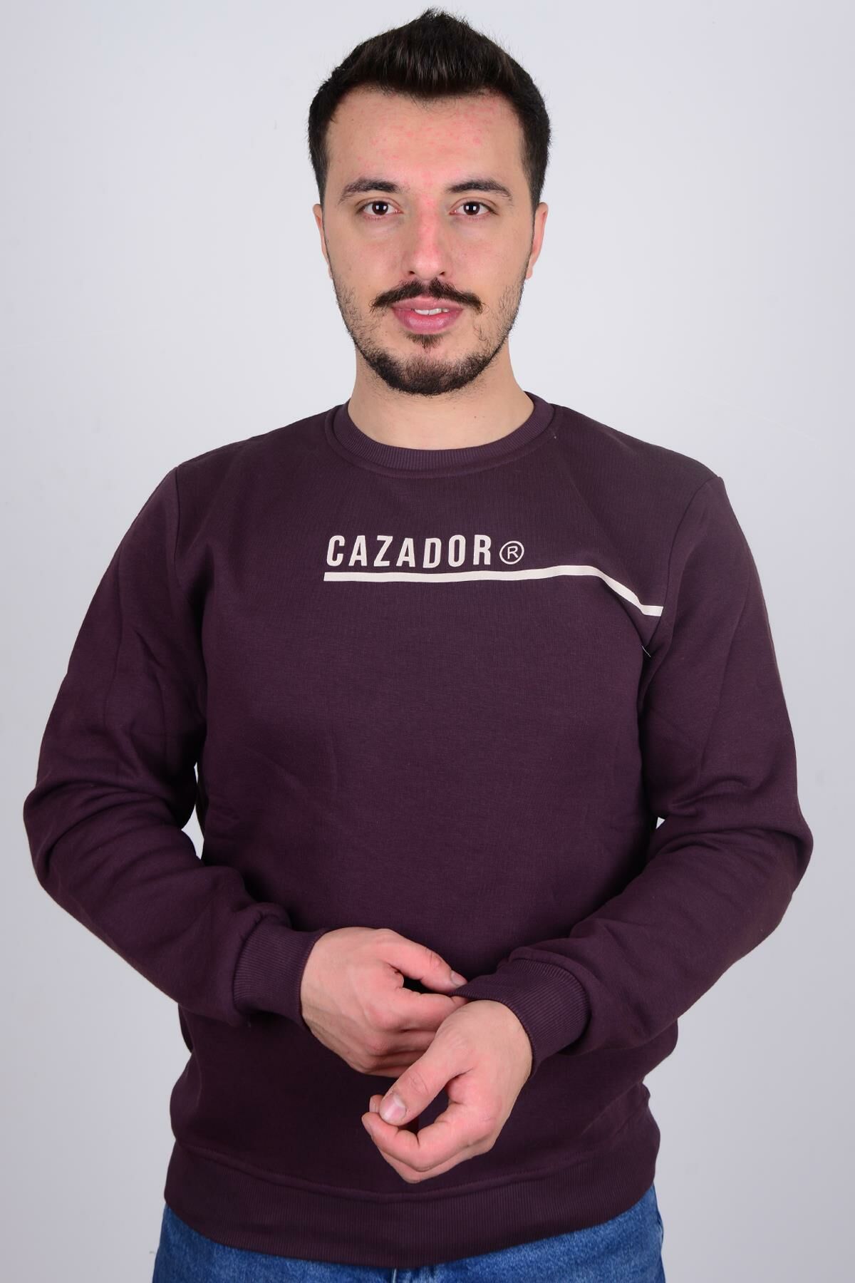 Cazador5128 Vişne Çürüğü Cazador Baskılı Bisiklet Yaka Erkek Sweat