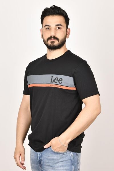 Lee L211918001 Erkek Siyah  Bisiklet Yaka T-shirt