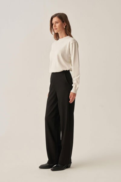 Allday B77140A0 Siyah Kadın Dökümlü İnterlok Ofis Pantolon
