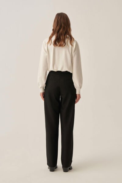 Allday B77140A0 Siyah Kadın Dökümlü İnterlok Ofis Pantolon