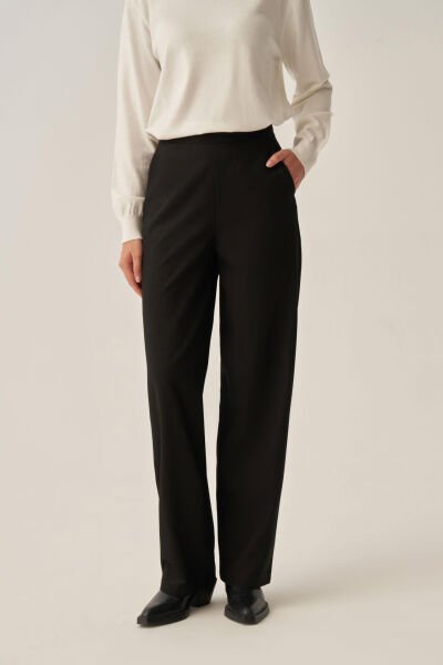 Allday B77140A0 Siyah Kadın Dökümlü İnterlok Ofis Pantolon