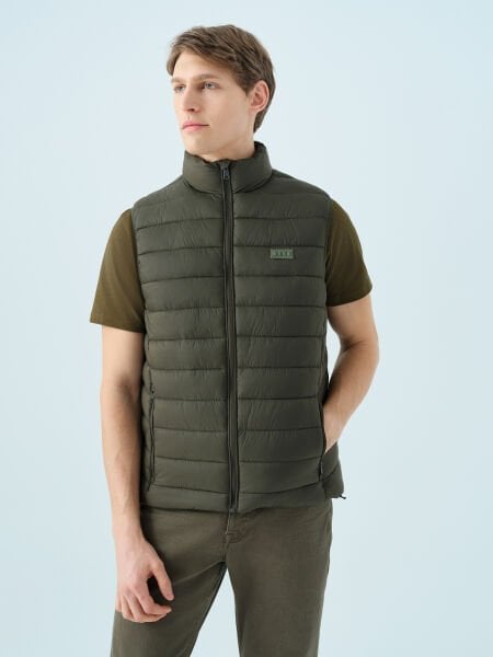 Loft LF2039302 Haki Erkek Sıfır Kollu Fermuar Cepli %100 Pamuk Yelek