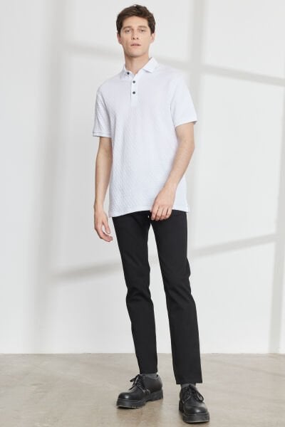 Altınyıldız 4A4823200020 Beyaz Erkek Slim Fit Dar Kesim Yarı Düğmeli  Polo Yaka Jakarlı Kısa Kollu Tşört
