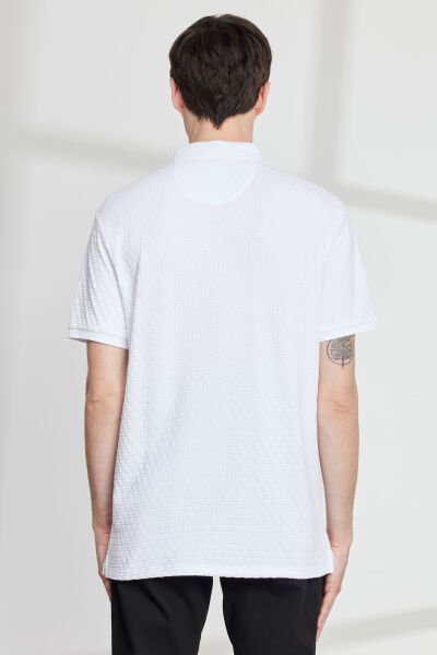 Altınyıldız 4A4823200020 Beyaz Erkek Slim Fit Dar Kesim Yarı Düğmeli  Polo Yaka Jakarlı Kısa Kollu Tşört