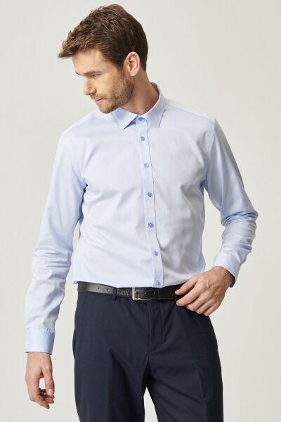 Altınyıldız 4A2000000007 Açık Mavi Erkek Slim Fit Yakalı %100 Pamuk Uzun Kol Gömlek