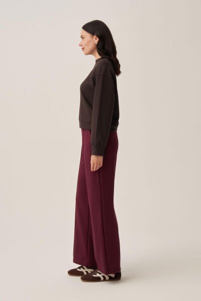 Allday B77135A0 Bordo Kadın Yumuşak Dokulu Palazzo Pantolon