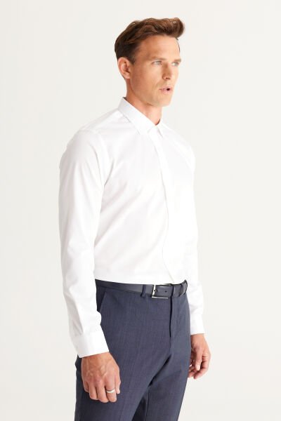 Altınyıldız 4A2000000007 Beyaz Erkek Slim Fit Yakalı %100 Pamuk Uzun Kol Gömlek