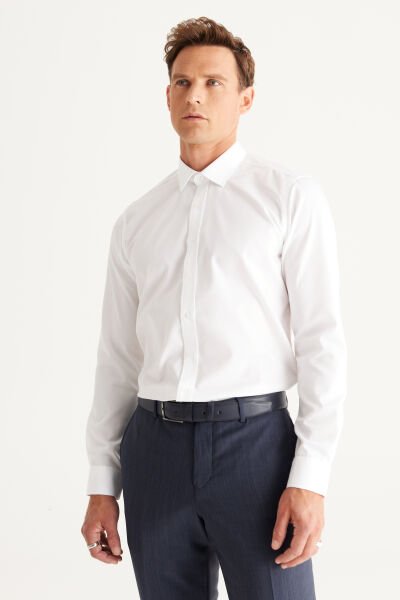 Altınyıldız 4A2000000007 Beyaz Erkek Slim Fit Yakalı %100 Pamuk Uzun Kol Gömlek