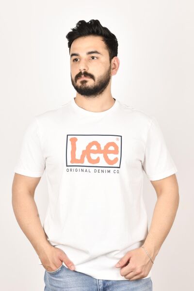 Lee L68TYSMK  Erkek Beyaz  Bisiklet Yaka T-shirt