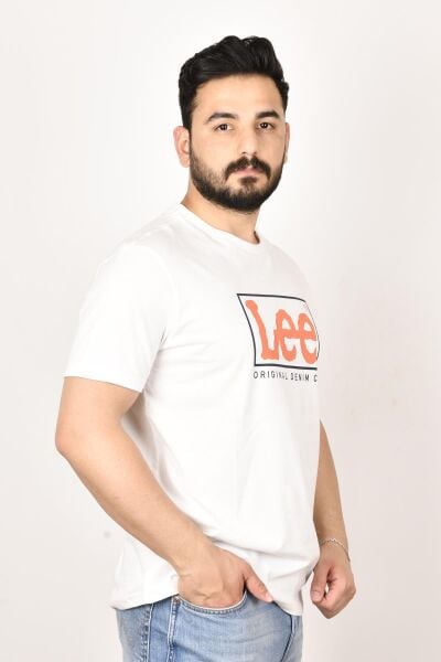 Lee L68TYSMK  Erkek Beyaz  Bisiklet Yaka T-shirt