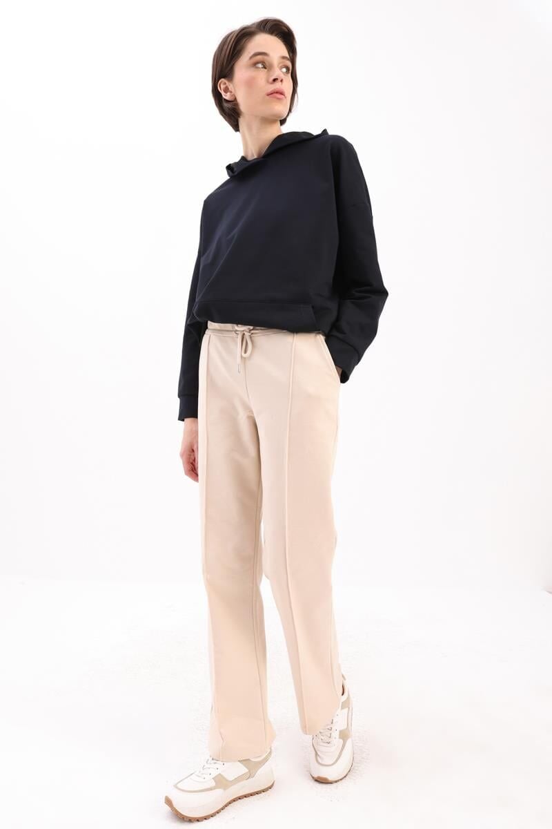 Allday BOB73003AL9 Taş Kadın Büyük Beden Cepli Likralı Eşofman Altı