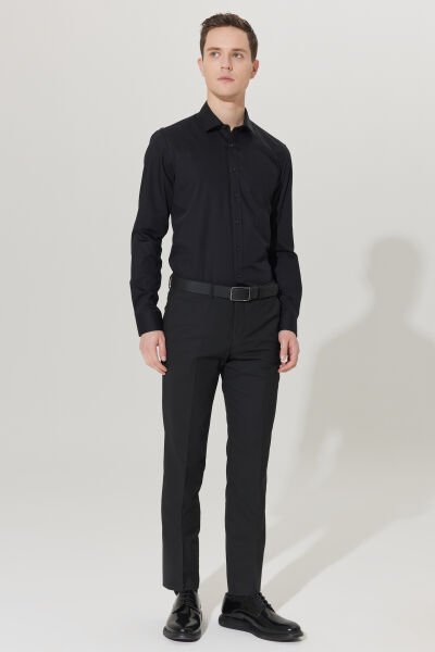 Altınyıldız 4A2000000007 Siyah Erkek Slim Fit Yakalı %100 Pamuk Uzun Kol Gömlek