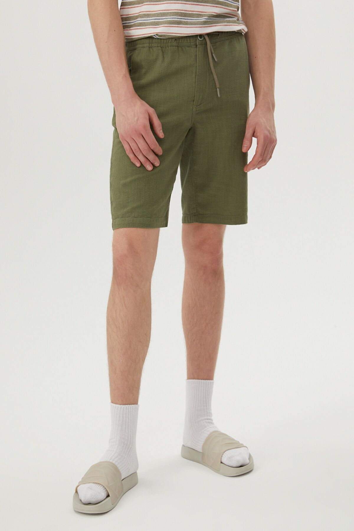 Loft 2029713 Haki Erkek Regular Fit Normal Bel Beli Lastikli Bağcıklı Yandan Cepli Şort