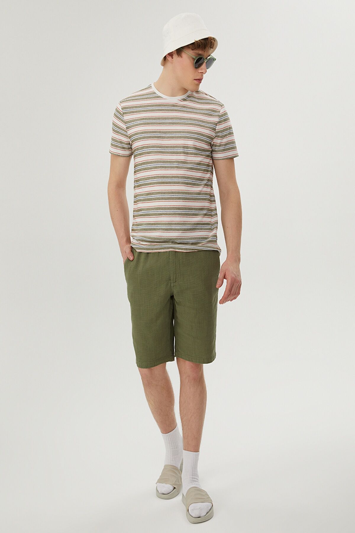 Loft 2029713 Haki Erkek Regular Fit Normal Bel Beli Lastikli Bağcıklı Yandan Cepli Şort