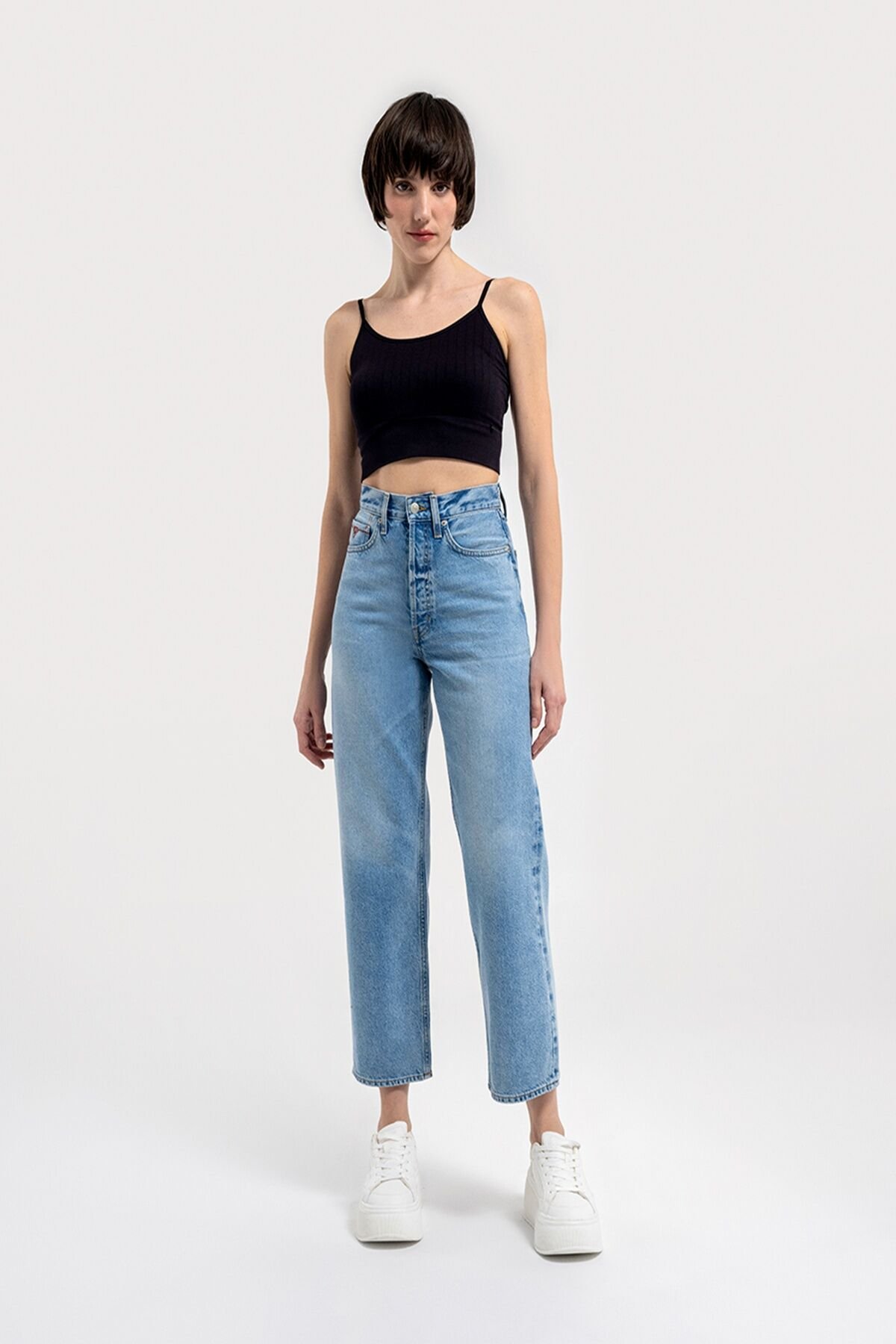 Loft 2036180 Mavi Kadın Vıntage Straıght Regular Fit Yüksek Bel Normal Kesim Geniş Paça %100 Pamuk Kot Pantolon