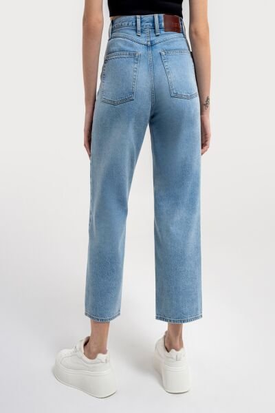 Loft 2036180 Mavi Kadın Vıntage Straıght Regular Fit Yüksek Bel Normal Kesim Geniş Paça %100 Pamuk Kot Pantolon