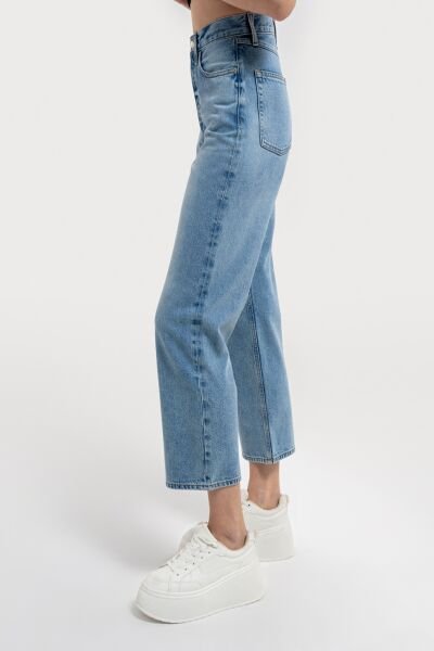 Loft 2036180 Mavi Kadın Vıntage Straıght Regular Fit Yüksek Bel Normal Kesim Geniş Paça %100 Pamuk Kot Pantolon