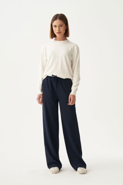 Allday BDB70161AL0 Lacivert Kadın Beli Lastikli Rahat Kalıp Polyviscon Pantolon