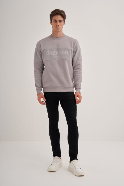 Cazador 24KCEEO05082 Gri Erkek Bisiklet Yaka Logo Armalı Polar Sweat