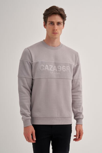 Cazador 24KCEEO05082 Gri Erkek Bisiklet Yaka Logo Armalı Polar Sweat