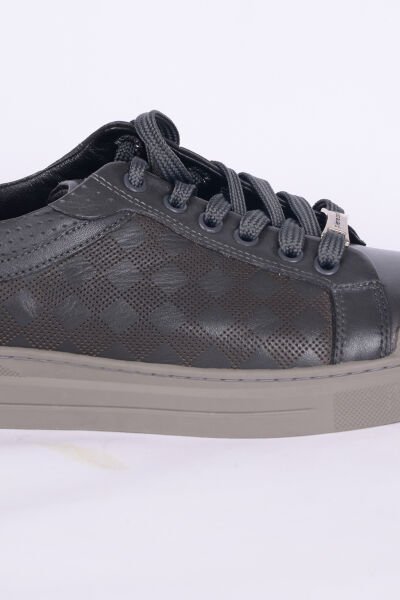 Pierre Cardin 10206 Deri Rahat Taban Bağcıklı  Desenli Esnek Rahat Gri Günlük Erkek Sneaker Ayakkabı