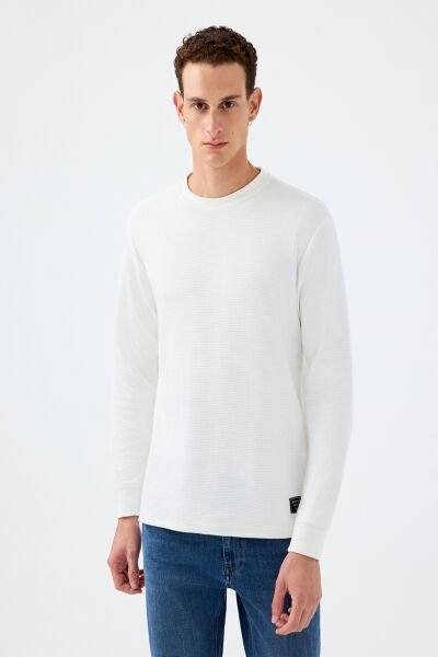 Loft LF2034194 Kırık Beyaz Erkek Bisiklet Yaka Pamuk İplikli Sweat