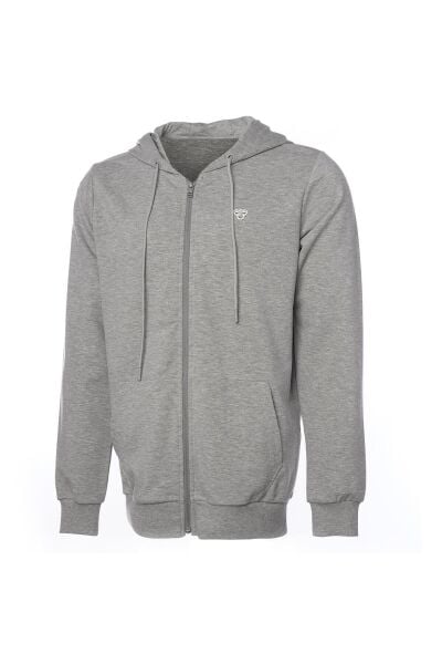 Hummel 921836 Gri Erkek Regular Fit  Fermuarlı Kapüşonlu Sweat