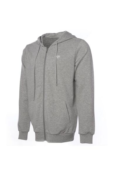Hummel 921836 Gri Erkek Regular Fit  Fermuarlı Kapüşonlu Sweat