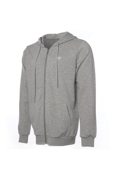 Hummel 921836 Gri Erkek Regular Fit  Fermuarlı Kapüşonlu Sweat