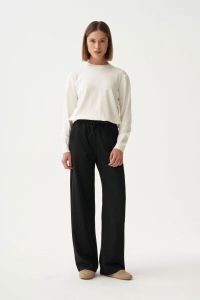 Allday BDB70161AL0 Siyah Kadın Beli Lastikli Rahat Kalıp Polyviscon Pantolon