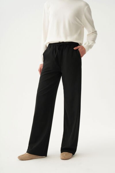 Allday BDB70161AL0 Siyah Kadın Beli Lastikli Rahat Kalıp Polyviscon Pantolon