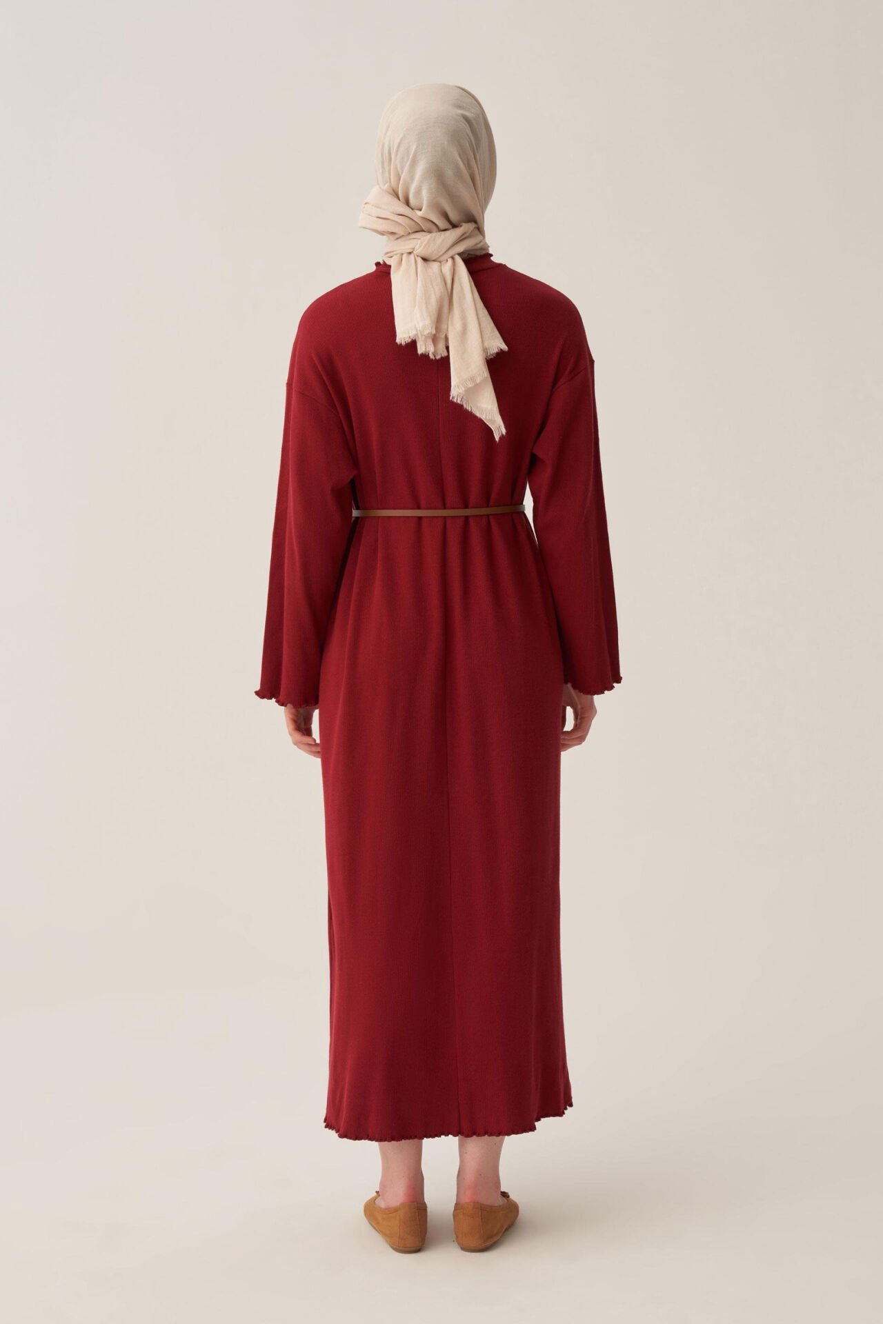 Allday W60189A0 Bordo Kadın Fırfır Detaylı Kaşkorse Elbise